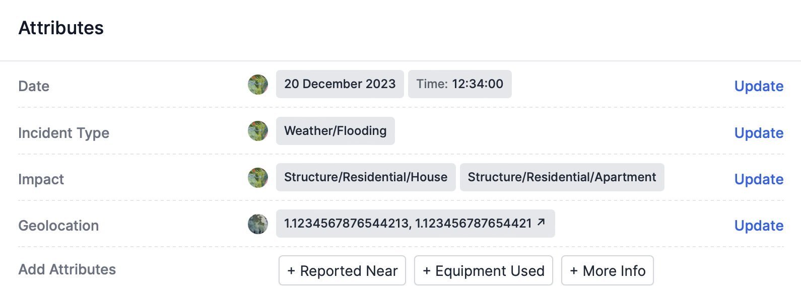 The attribute pane of an incident.